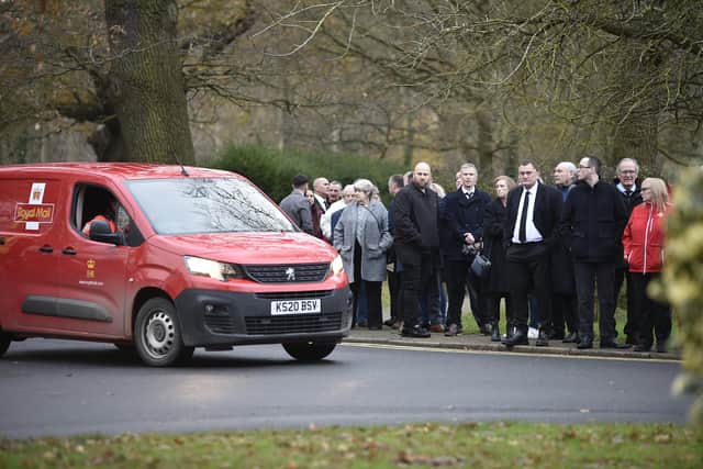 More than 200 people - including colleagues at the Royal Mail - turned to to pay their respects to Kenneth Beeby at Peterborough Crematorium
