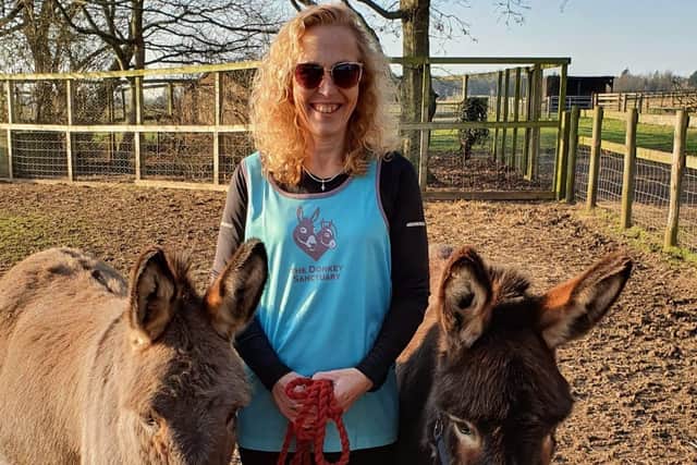 Trudy is running the race tor aise money for The Donkey Sanctuary