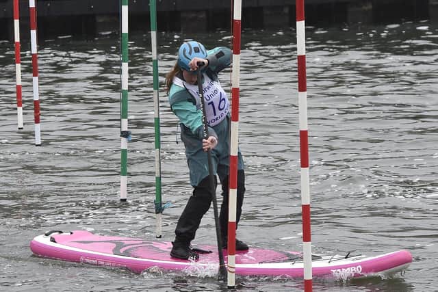 Beth Kirby in action in the stand-up paddleboard event