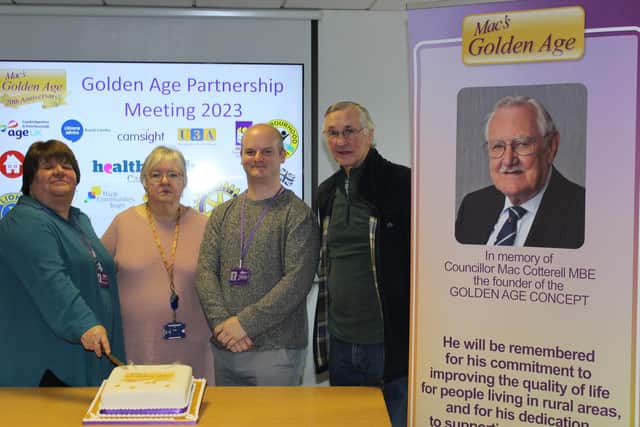 Marking 20 years of Golden Age events, committee members, from left, Cllr Sam Clark, Cllr Maureen Davis, Fenland District Council’s Senior Community Support Officer Ash Godfrey, Cllr Will Sutton.