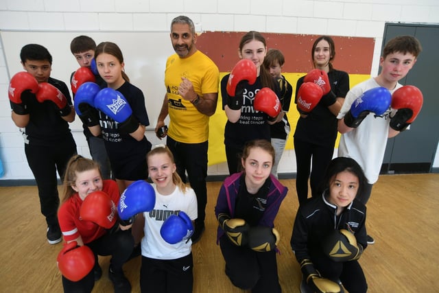 Pupils at the Ken Stimpson Community School taking part in a multi sports day .Pupils are pictured during the boxing session with Jordan Gill's father Paul Gill.