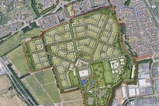 This map shows the development proposals for the East of England Showground. Key for the leisure village: A. Indoor Arena, B. Padel Courts, C. Hub building, D. Lake E. Multi-use games areas, F. food and beverage, G. Driving Range, H. Adventure Golf, J. Zip Coaster, K. Bouncing Pillows, L. Visitor Centre, M High Ropes, N. Climbing Wall and Bungee Trampolines, O. Park and Picnic, P. Mini Land Rovers, Q. Adventure Play, R. Bike Trail, S. Pub in the Park, T. Trim Trail.