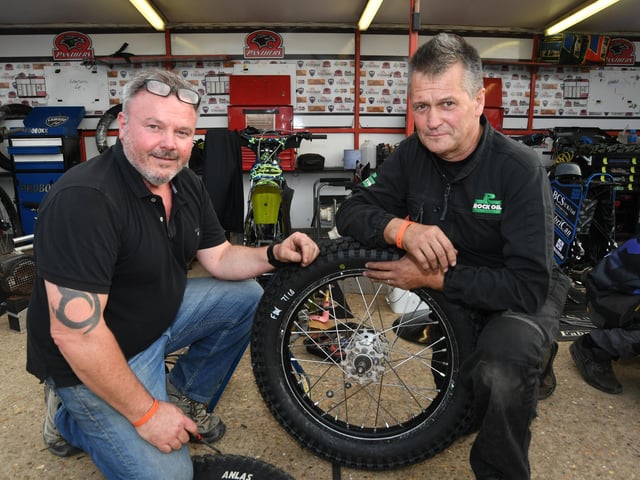 Bike mechanics Scott Broad and Tony Stark