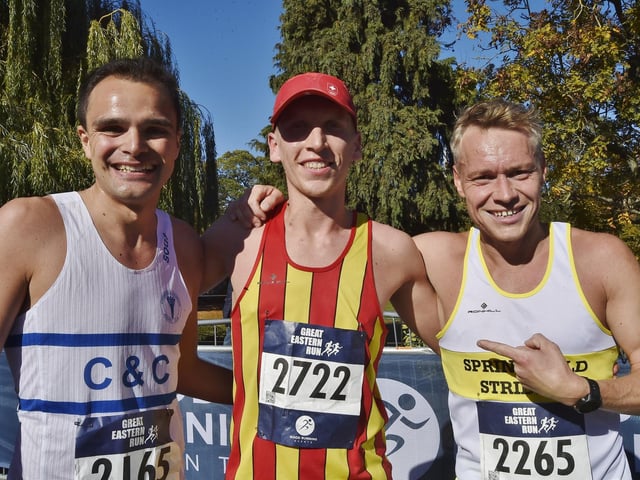 The main race winner Logan Smith with Pete Robinson (3rd) and Chris Darling (2nd).