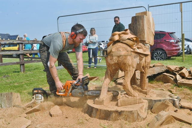 Chainsaw artist Henry Hepworth-Smith creating another amazing timber creature.