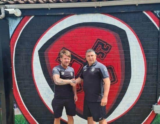 New Netherton United manager Simon Flanz (left) with club chairman Wayne Wright.