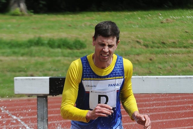 Athletics at the Embankment. Peterborough and Nene Valley Athletics Club runner James McDonald in the steeple chase