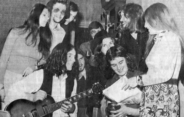 A charity fundraising 20-hour guitar session at the Golden Fleece on Westgate in the 1970s. The guitarist was Les Wood of local band Redbrook.