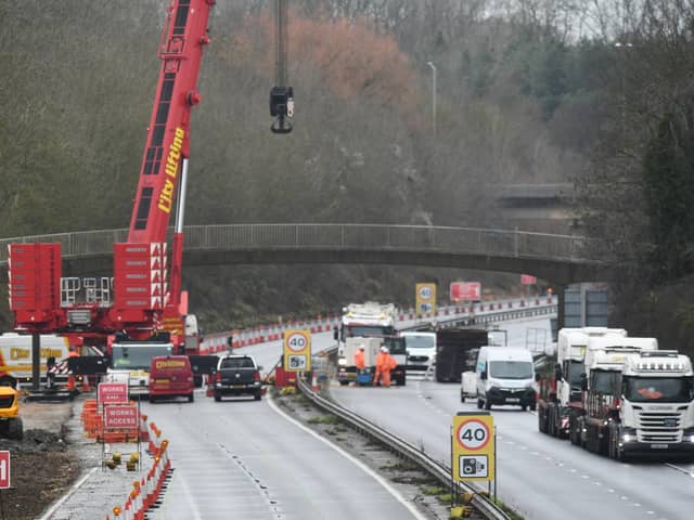 The removal of the pedestrian bridge on the Nene Parkway.