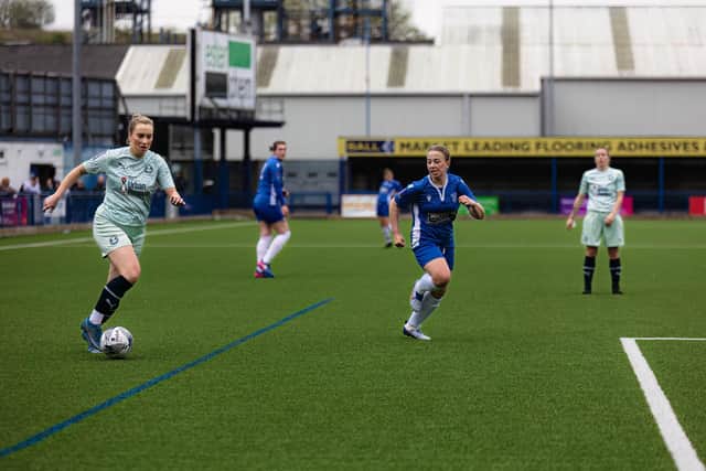 Megan Lawlor (left) in action for Posh at Leek. Photo: Ruby Red Photography
