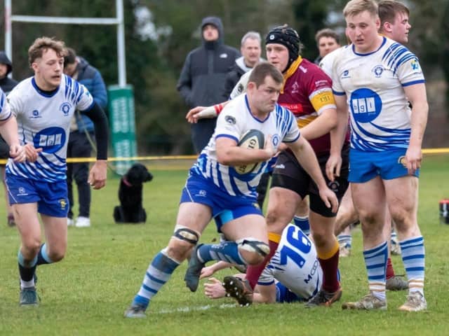 Charles Pendlebury is about to score a try for Peterborough Lions at Towcestrians. Photo: Mick Sutterby.