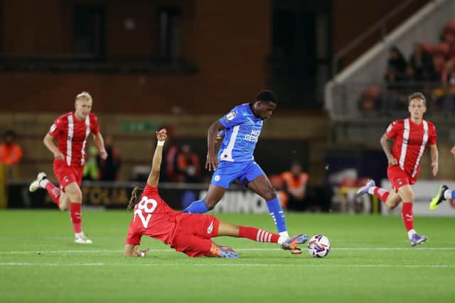 Kwame Poku in action for Posh at Leyton Orient. Photo Joe Debt/theposh.com