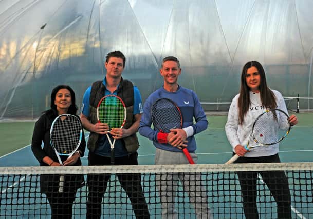 MIxed doubles finalists, from left, Harshida Kanabar, Stve Cross, James Cottam, Anne De Trojan.