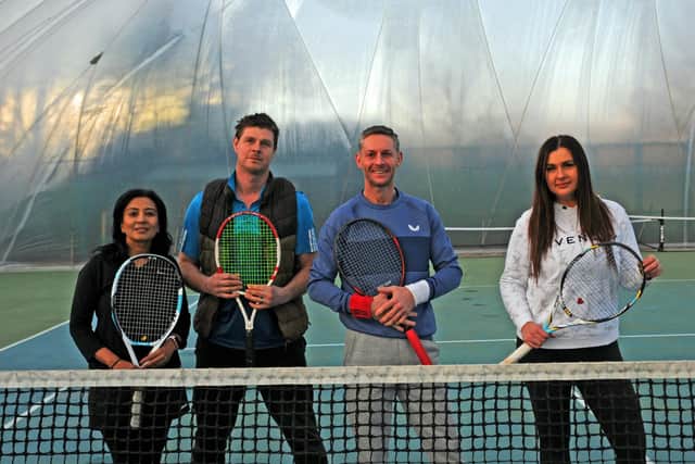 MIxed doubles finalists, from left, Harshida Kanabar, Stve Cross, James Cottam, Anne De Trojan.
