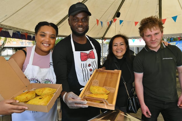 Nicola and Ralph Forbes, of Coco's Caribbean Kitchen, with event organisers Patchaue and Warren Allett