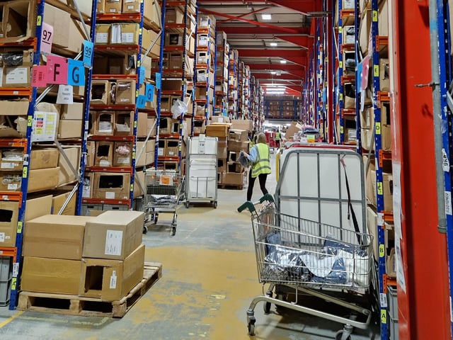 The interior of one of a growing number of warehouses operated by Yours Clothing in Orton Southgate, in Peterborough