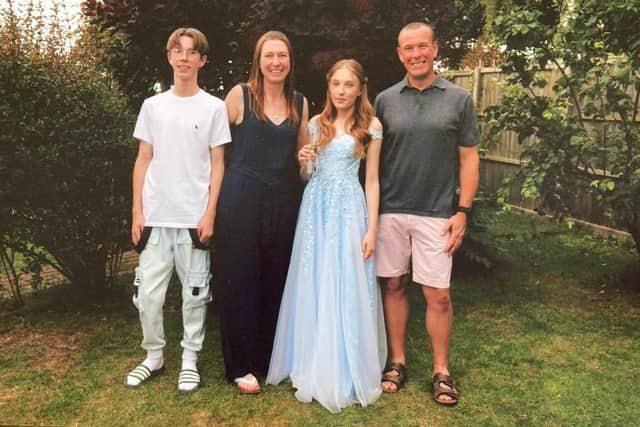 Hannah with dad Steve, mum Lucy and brother Jared, before her school prom.