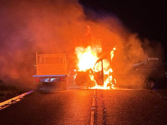 The van burst into flames after colliding with the bus, police confirmed.