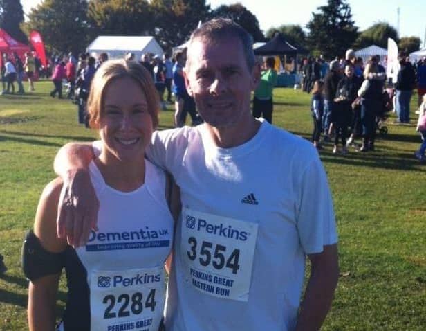 Kimberley Whelan and her late father Bobby Doyle ran the Great Eastern Run together for Dementia UK in 2012