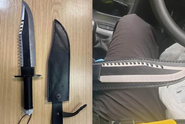 Cambridgeshire Police were handed this terrifying knife after a woman spotted it on her commute.