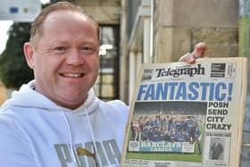 Mark Tracy, better known as Ginge, with the 1992 front page where he appeared with the Posh team.