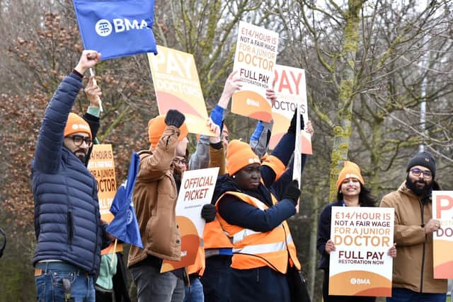 Junior doctors formed a picket line outside Peterborough City Hospital