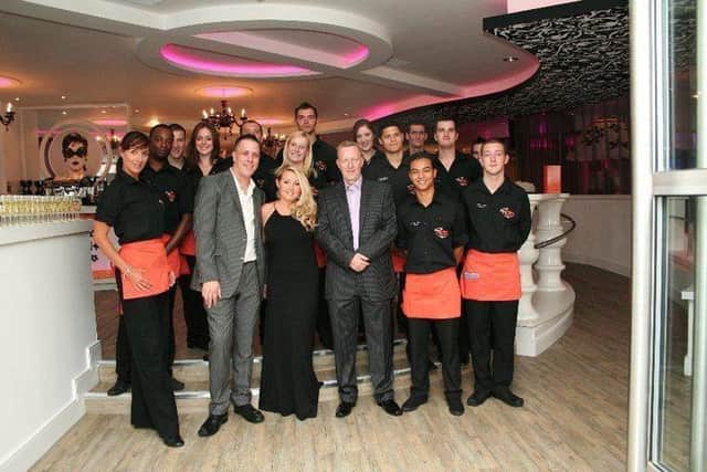 Dave with staff at the opening of Halo nightclub, in Northminster, Peterborough, in 2010