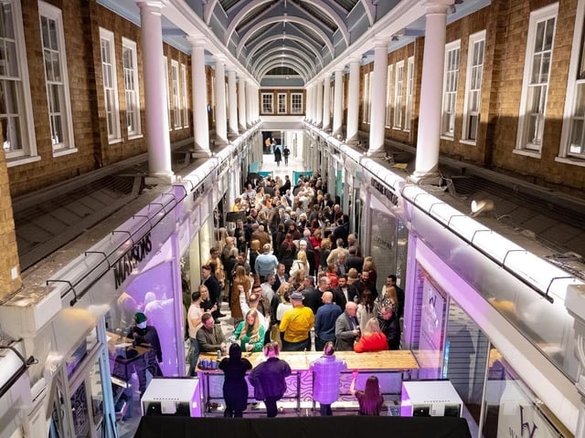 The celebrations in full swing in the Westgate Arcade, Peterborough.