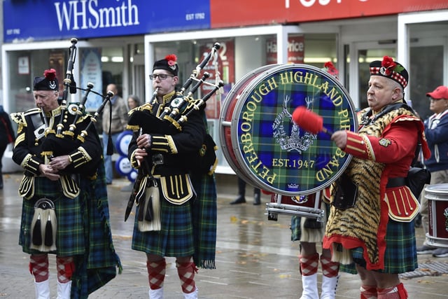 Royal British Legion Poppy Appeal launch at Bridge Street with the Peterborough Highland Pipe Band