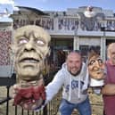 Taken in 2018. Tony Setchfield and his dad Tony Setchfield, owners of The Hive party shop and the  Honey Bee's cafe -  both decorated for Halloween.