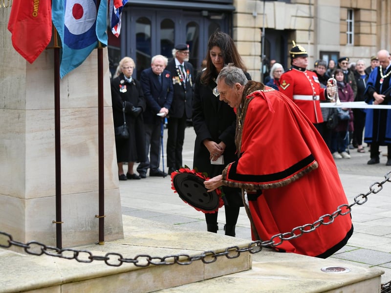 A time to stop, reflect and give thanks, Armistice Day is always one of the most poignant dates on the calendar of any mayor. For Dr Dowson, the day is always a time for personal reflection as his thoughts turn to the time he spent serving alongside his National Service comrades in the RAF as a young man in the late 1950s. The image shows the Mayor and Mayoress laying a wreath at the war memorial.