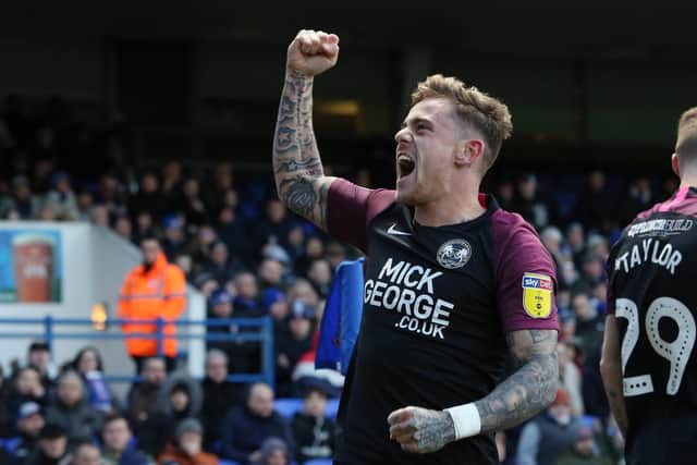 Sammie Szmodics celebrates a goal for Posh at Ipswich Town in February, 2020. Photo: Joe Dent/theposh.com.