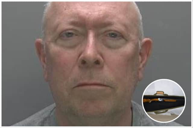Stephen Alderton and the shotgun found by police