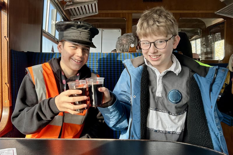 Harry Cowley and Oliver Walker enjoying their 'complimentary drink.'