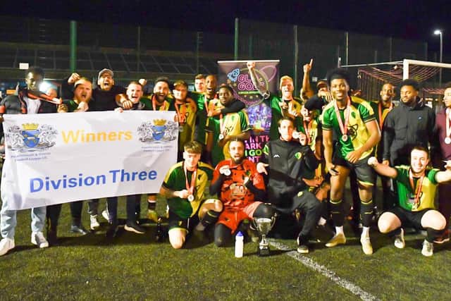 Peterborough Rangers celebrate their Peterborough League Division Three title success. Photo: James Richardson