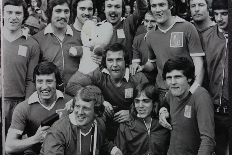 The Fourth Division title decider in 1974 was a thriller. Posh fell behind early on, but a Jeff Lee penalty, two goals from skipper John Cozens and a Chris Turner header clinched a famous victory in front of 17,569 fans. Cozens is pictured (back, centre) accompanied by the title-winning squad. Posh still haven't won another title 49 years on!