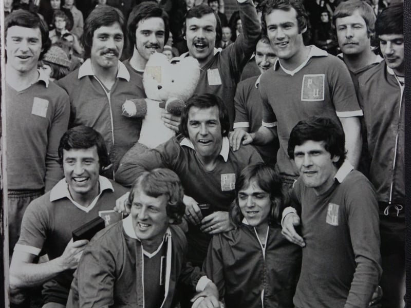 The Fourth Division title decider in 1974 was a thriller. Posh fell behind early on, but a Jeff Lee penalty, two goals from skipper John Cozens and a Chris Turner header clinched a famous victory in front of 17,569 fans. Cozens is pictured (back, centre) accompanied by the title-winning squad. Posh still haven't won another title 49 years on!