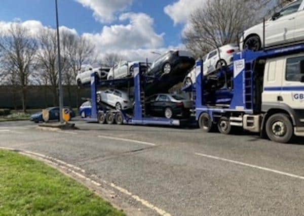 Transporters entering Dunblane Drive, in Peterborough, on their way to the East of England Showground.