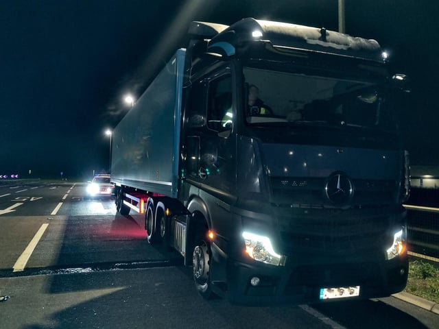 The driver of this HGV was caught using his mobile phone while driving. Driver reported, with points and a fine expected to follow.