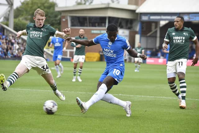 Ephron Mason-Clark in action for Posh. Photo: David Lowndes.