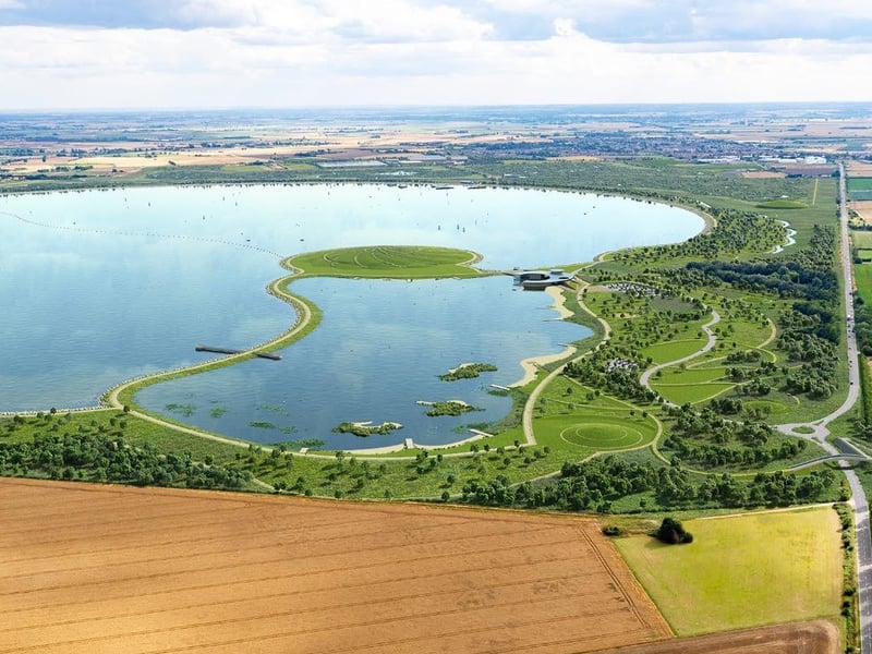 An artist's impression of an aerial view of the proposed new reservoir, taken from the nearby community of Doddington