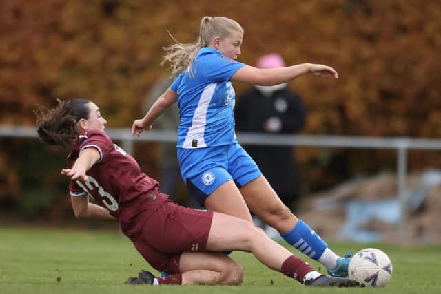 Katie Middleton in action for Posh Women against Cobblers. Photo Darren Wiles