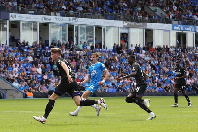Hector Kyprianou scores for Posh against Charlton. Photo: Joe Dent/theposh.com.