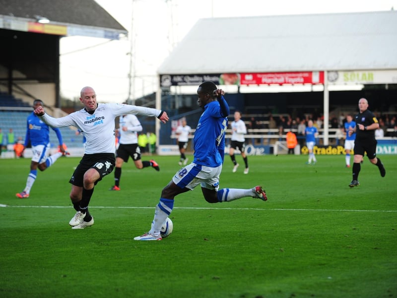 First Posh goal aged 19 years 02 months 23 days, v Derby County (pctured), October 27, 2012. A forward signed on loan from West Brom who scored his first two Posh goals in a 3-0 Championship win over Derby at London Road. He didn't score again, but impressed until injury forced his return to the Baggies. Five years later he moved to Stoke for £12million, but his career has since tailed off. Played for Sheffield Wednesday after a spell in Belgium and appeared in international football for Burundi. Now playing in Cyprus.