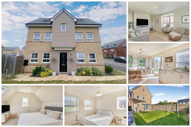 The property is a contemporary, new build townhouse located in Hampton Water