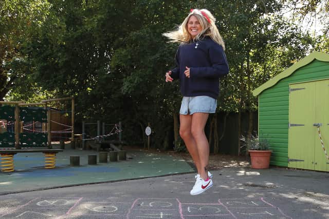 2020 - Becky back in the playground at Queens Drive West infants school