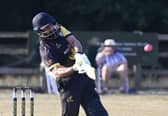 Zeeshan Manzoor hitting out at the Burghley Sixes for Peterborough Town. Photo David Lowndes.