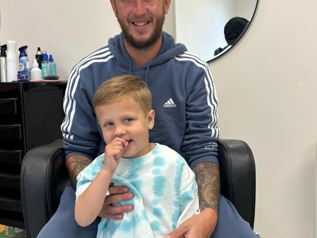 Tom Butler (3) after his haircut with dad, Nicky