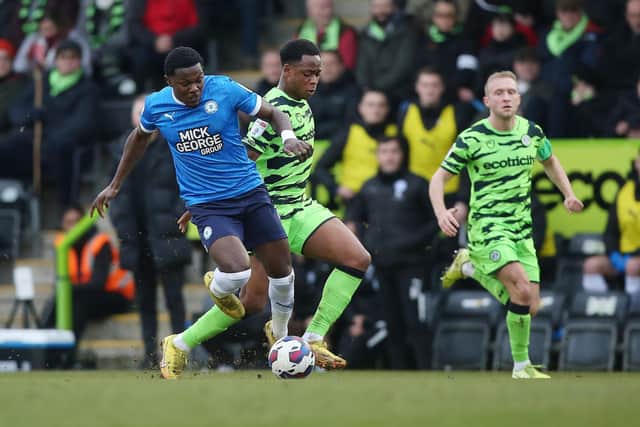 Ephron Mason-Clark in action for Posh at Forest Green Rovers last weekend. Photo: Joe Dent/theposh.com.