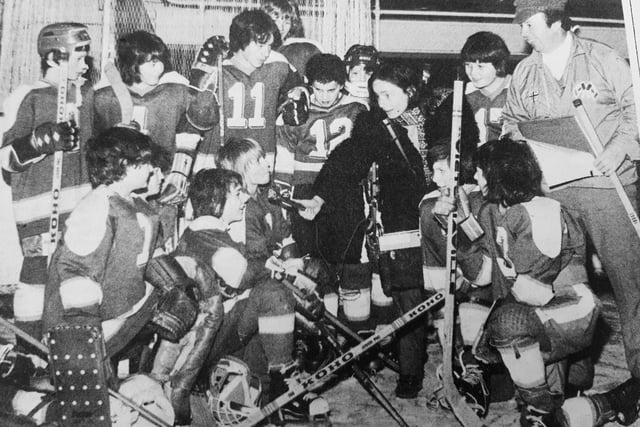 The growing interest in ice hockey brought Radio Forth to Kirkcaldy Ice Rink.
Lidia Howard, who had a children’s show on the station, covered Kirkcaldy Safeway Sabres’ build up to an international tournament in Wales.
 On the right is coach Harold ‘Pep’ Young